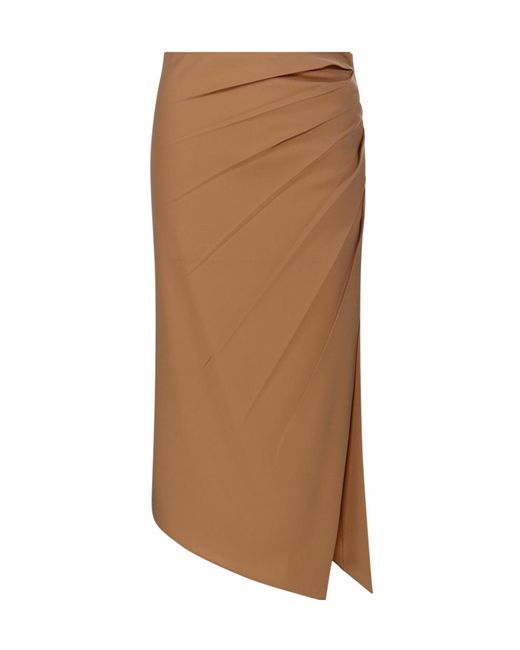 Max Mara Brown Ruched Detail Passo Midi Skirt