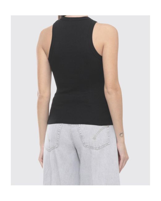 Dondup Black Ribbed Logo Sleeveless Top