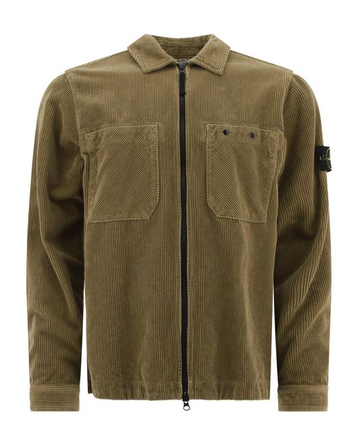 Stone Island Green Logo Patch Corduroy Overshirt for men