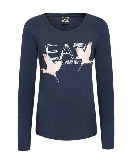 EA7 Blue T-Shirt With Round Neck And Long Sleeves