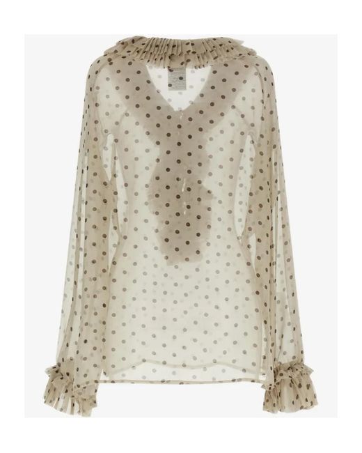 P.A.R.O.S.H. Natural Pallina Ruffled Polka-Dot Blouse