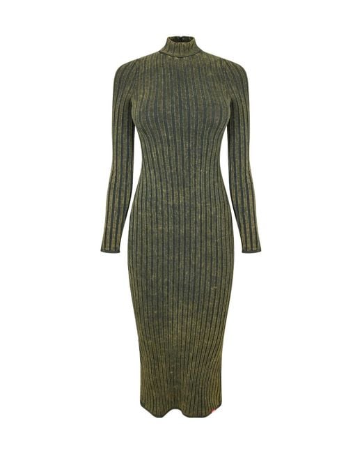 DIESEL Green Mockneck Longsleeve Knit Midi Dress
