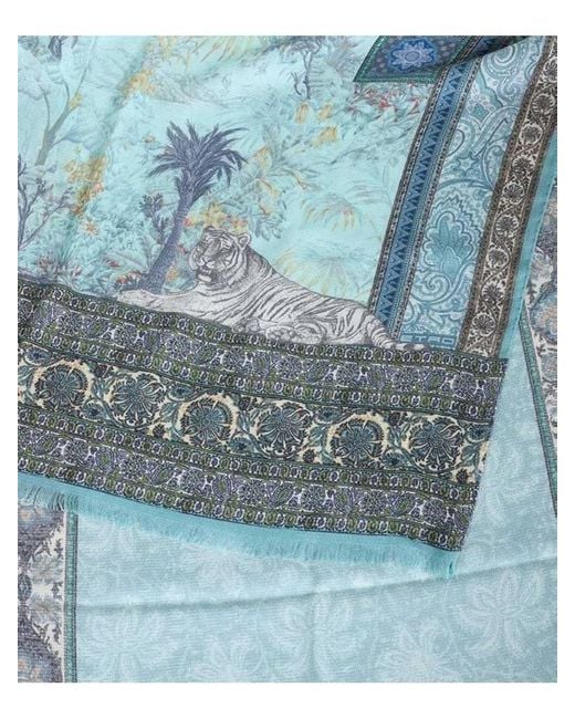 Etro Blue Printed Scarf for men