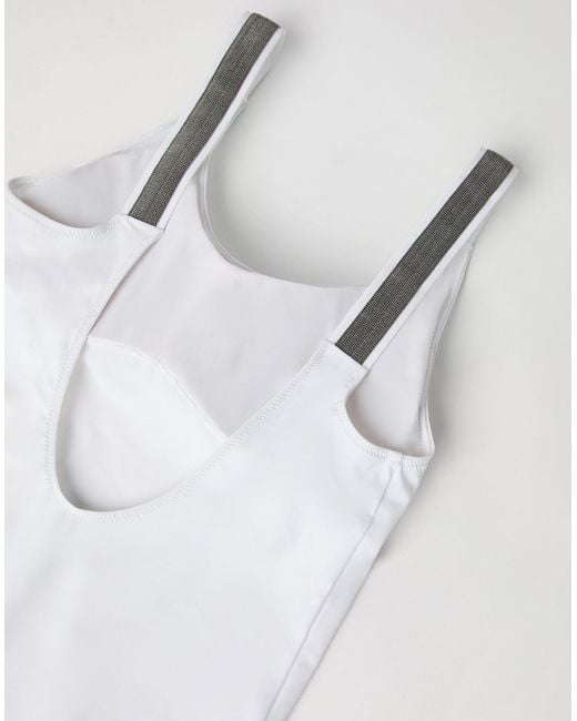 Brunello Cucinelli White Sleeveless One-Piece Swimsuit