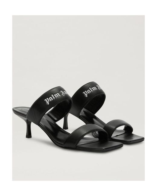 Palm Angels Black Logo-Embossed Square-Toe Sandals