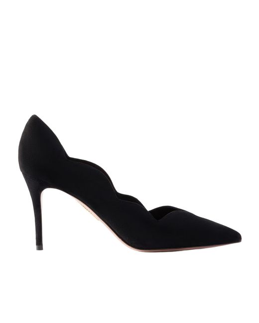 Aquazzura Black Scalloped Suede Pumps
