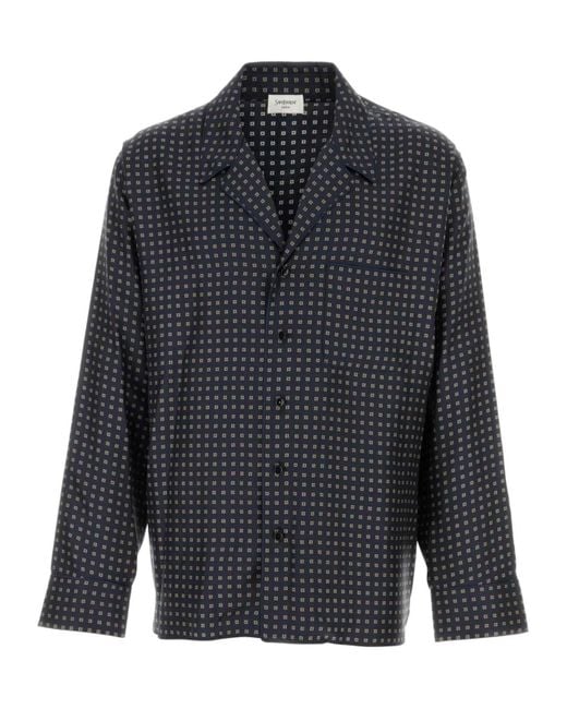Saint Laurent Blue All-Over Patterned Button-Up Shirt for men