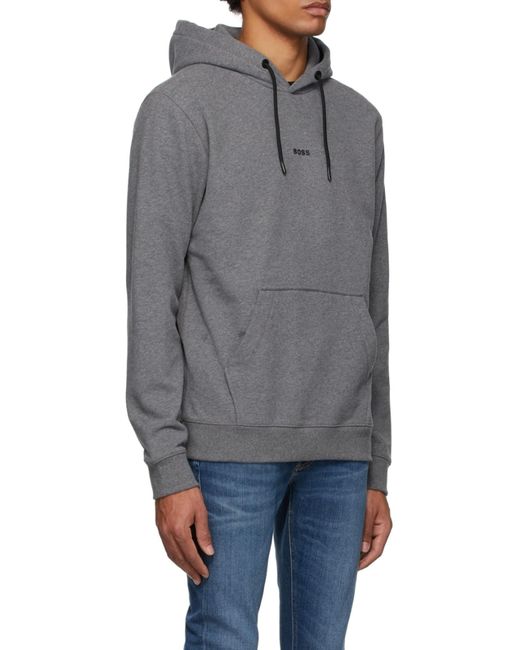 Boss Gray Logo-Print Cotton Hoodie for men