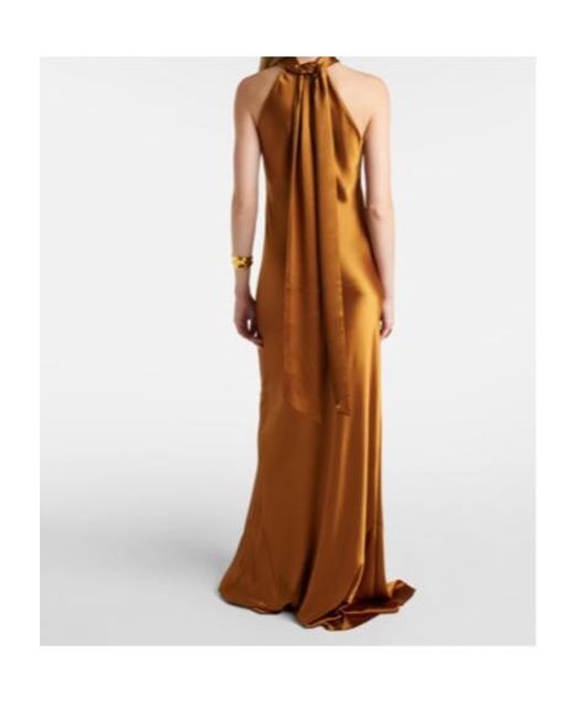 Galvan Brown Sienna Halterneck Satin Gown