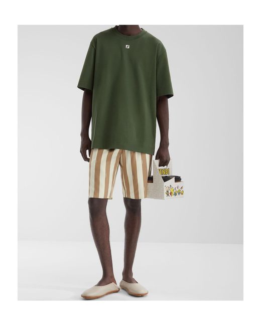 Fendi Natural Elasticated Waistband Striped Bermuda Shorts for men