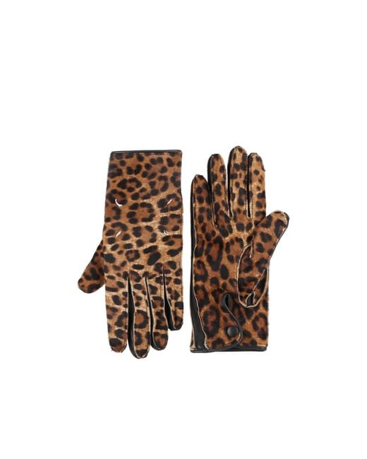 Maison Margiela Brown Leopard Print Leather Gloves