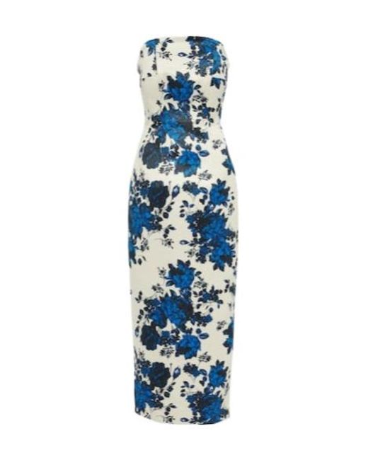 Emilia Wickstead Blue Yulie Floral Taffeta Midi Dress