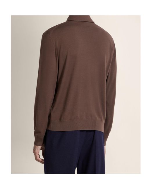 Zegna Brown Long-Sleeved Polo Shirt for men