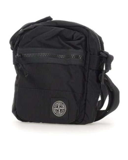 Stone Island Black Logo Patch Zipped Crossbody Bag for men