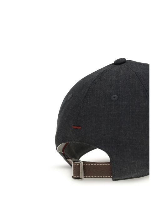 Brunello Cucinelli Black Embroidered-Logo Baseball Cap for men