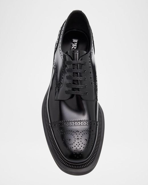 Prada Black Brogue Lace-Up Derby Shoes for men