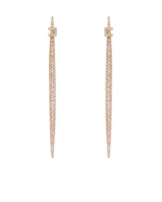 Elisabetta Franchi White Rhinestone-Embellished Logo-Detail Earrings