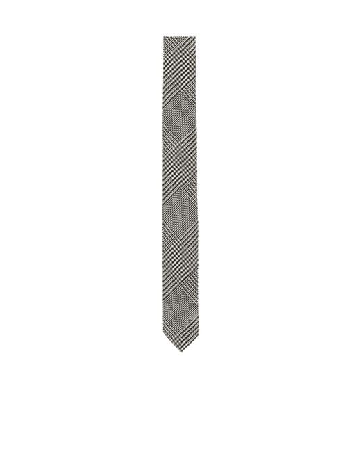 Balmain White Slim Wool Tie With Prince Of Wales Print for men
