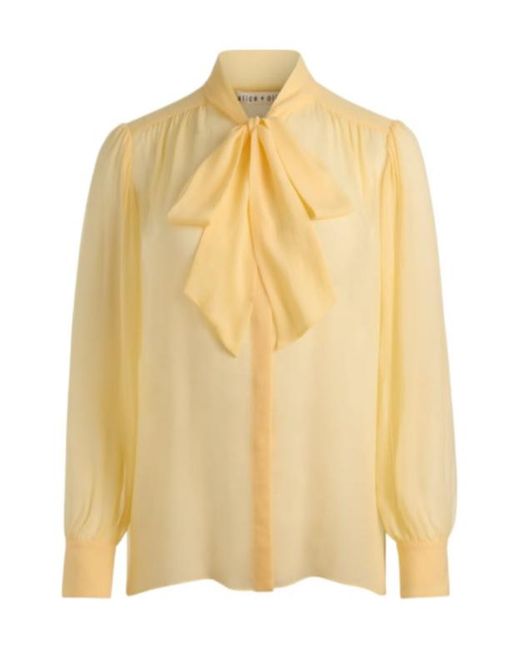 Alice + Olivia Yellow Thayer Pussy-Bow Blouse