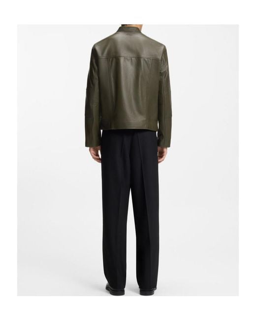 Boss Green Grained-Leather Jacket for men