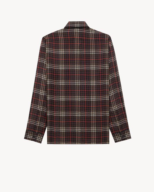 Saint Laurent Brown Cassandre Tartan Crêpe Shirt