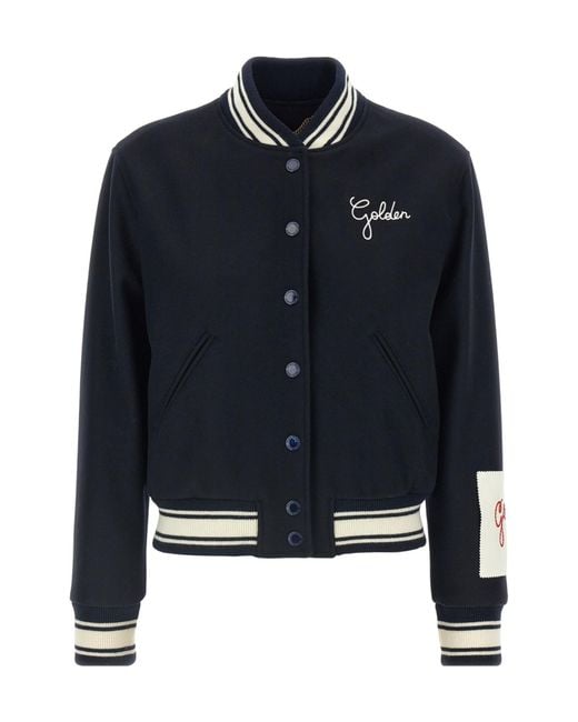 Golden Goose Deluxe Brand Blue Logo Embroidered Bomber Jacket