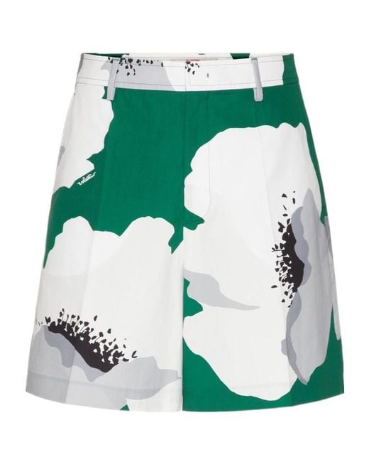Valentino Green Flower Portrait-Print Bermuda Shorts for men