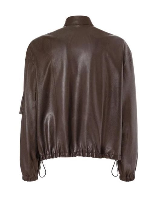 Fendi Brown Zip-Up Leather Jacket for men