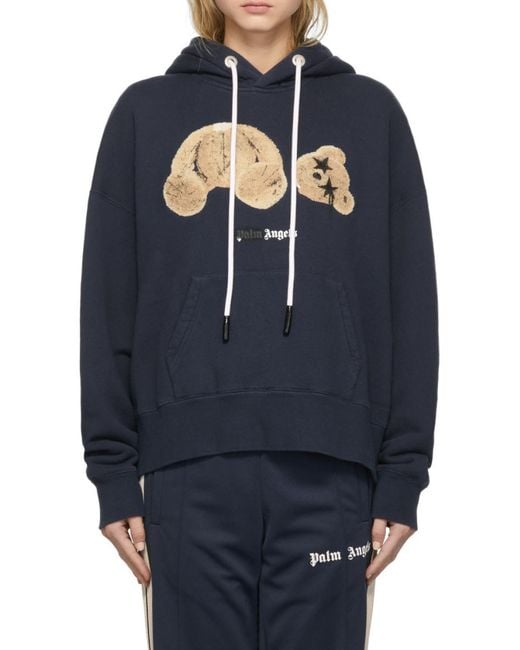 Palm Angels Blue Spray Bear-Motif Hoodie for men