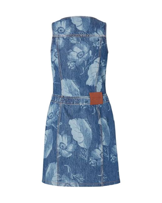 Fendi Blue Floral Printed Sleeveless Denim Mini Dress