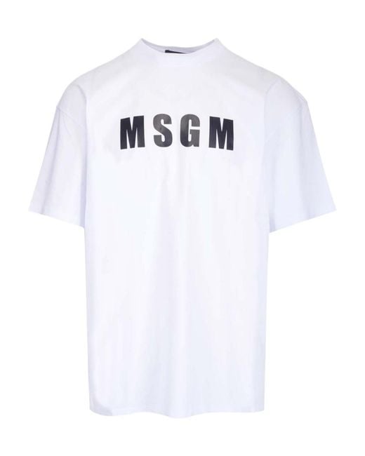 MSGM White Logo Printed Crewneck T-Shirt for men