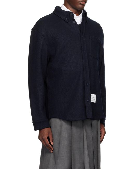 Thom Browne Black Herringbone Button-Up Overshirt for men