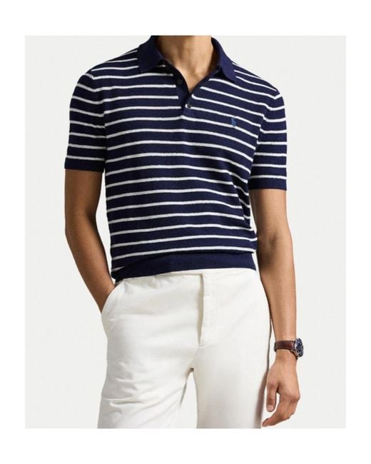 Polo Ralph Lauren Blue Striped Short-Sleeved Polo Shirt for men