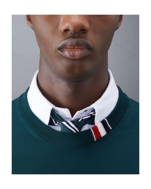 Thom Browne Green Rwb Stripe Detailed Crewneck Jumper for men