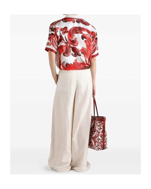 Dolce & Gabbana Red Silk Bowling Shirt for men