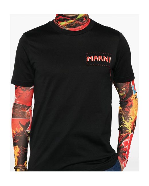 Marni Black Logo-Printed Crewneck T-Shirt for men