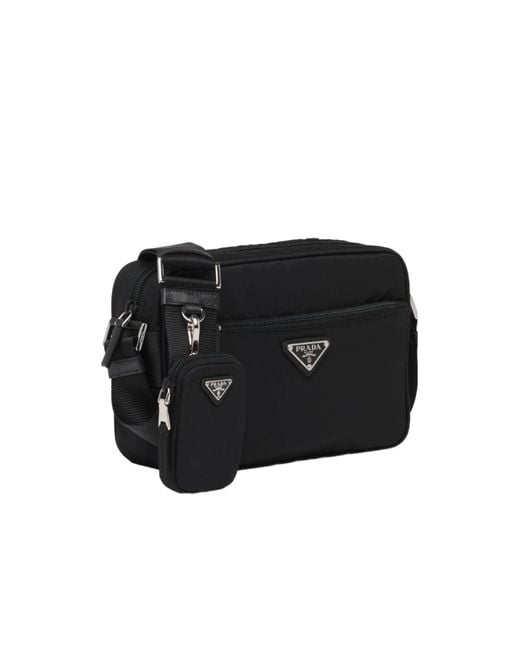 Prada Black Logo Plaque Zipped Shoulder Bag