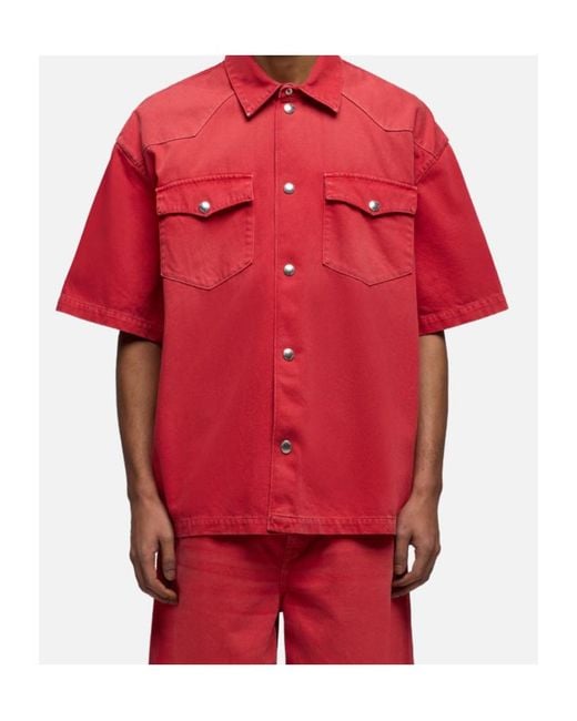 7 For All Mankind Red Logo-Patch Short-Sleeve Overshirt for men