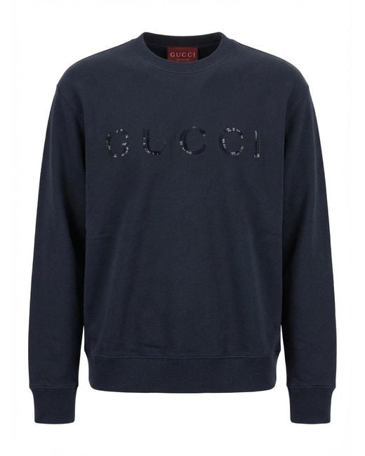 Gucci Blue Cotton Jersey Sweatshirt With Embroidery for men