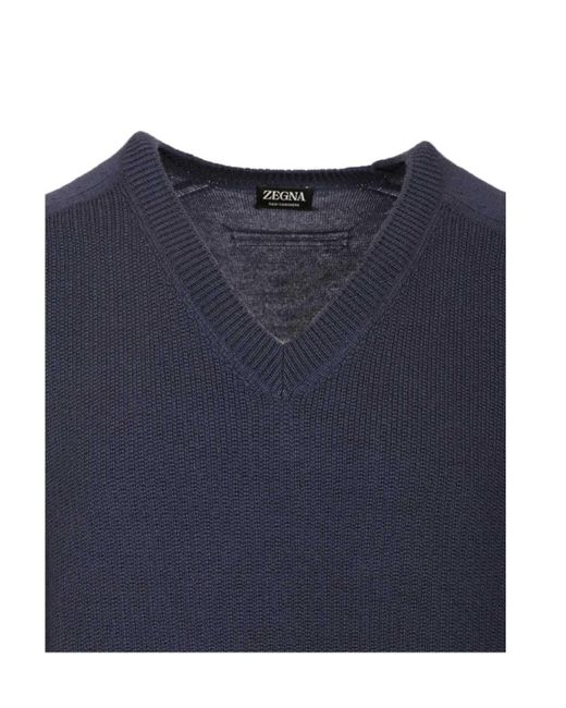 Zegna Blue Oasi Long-Sleeved V-Neck Jumper for men