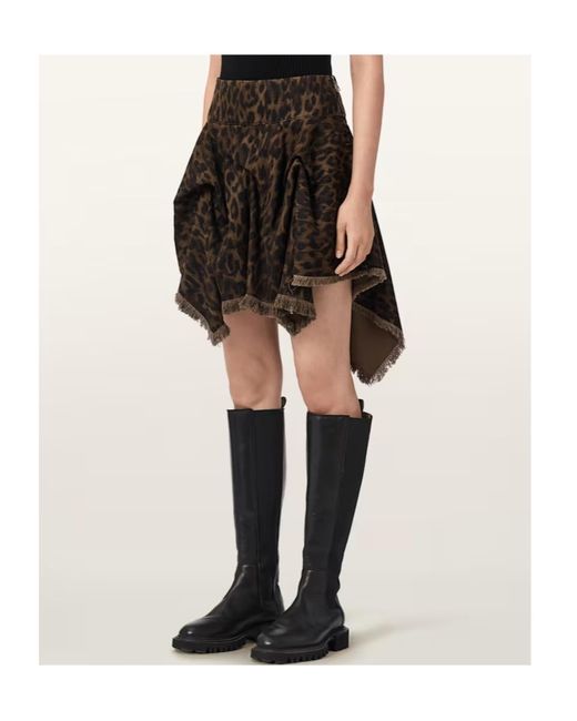AllSaints Black Crissy Leopard Print Denim Mini Skirt