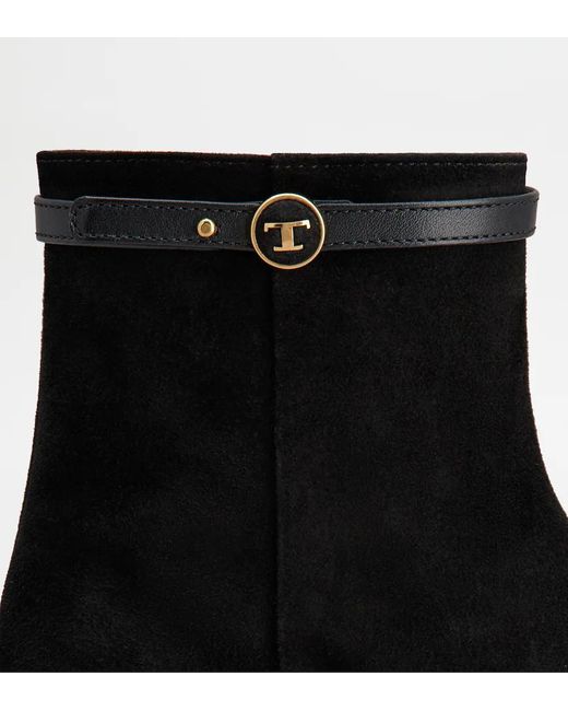 Tod's Black Logo Plaque Ankle Boots