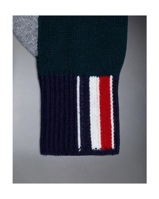 Thom Browne Blue Fun Mix Intarsia-Knit Logo Wool Gloves for men