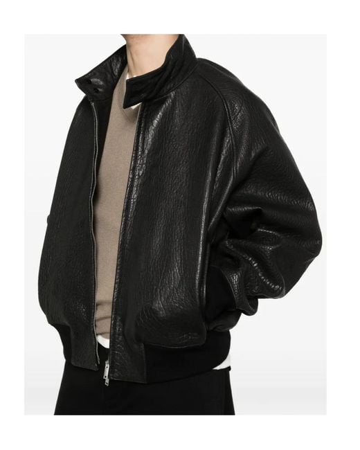 Studio Nicholson Black Leather Jacket With A Zipper for men
