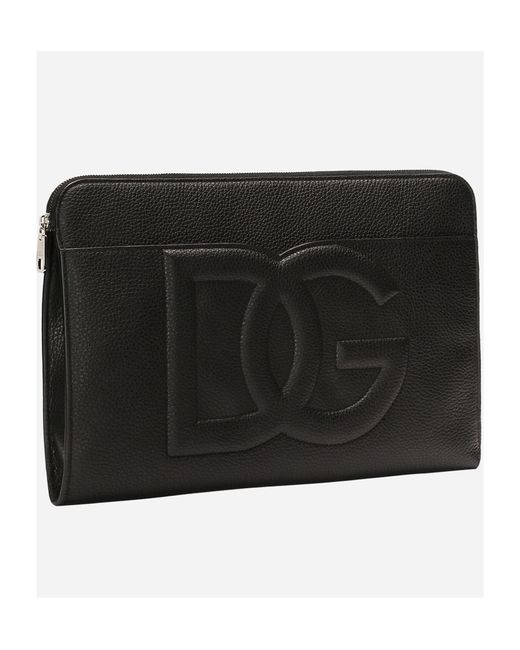 Dolce & Gabbana Black Large Loog Embossed Zipped Pouch for men