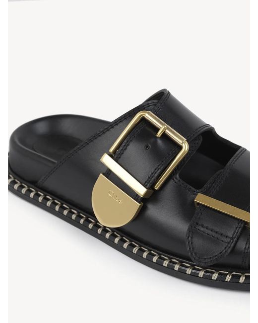 Chloé Black Chloé Logo Engraved Buckled Sandals