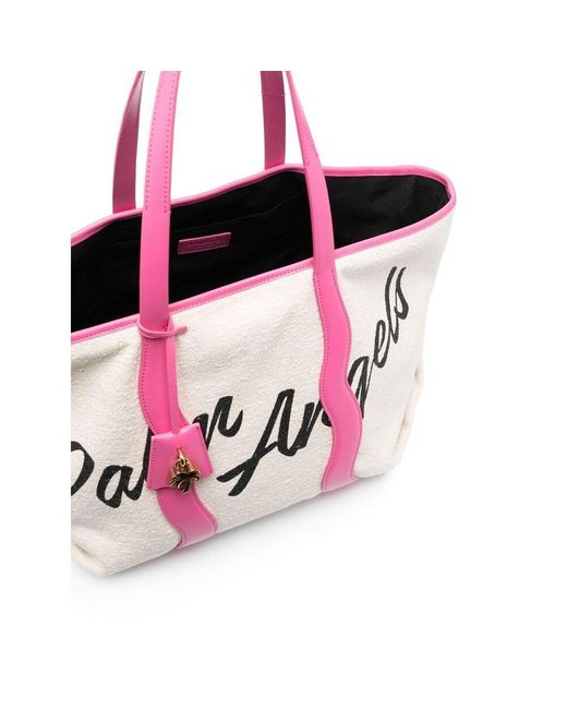 Palm Angels Pink Logo-Print Canvas Tote Bag