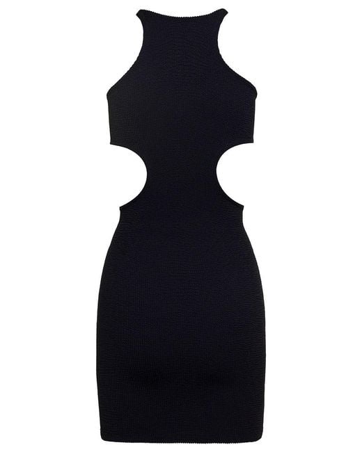 Reina Olga Blue Halter Neck-Out Ribbed Dress