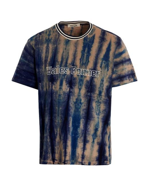 Wales Bonner Blue Logo-Print Tie-Dye T-Shirt for men