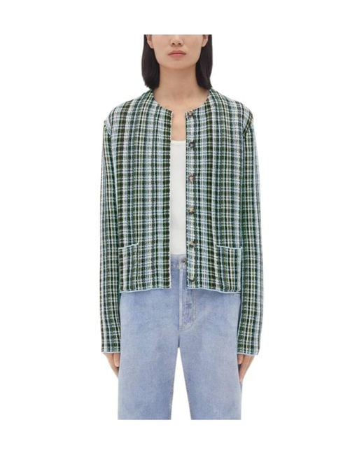 Bottega Veneta Blue Checked Round Neck Cardigan